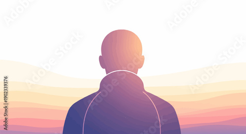 Person in silhouette facing abstract sunset with pastel hues