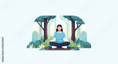 Person meditating in serene forest setting