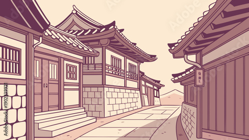 Bukchon Hanok Village Vector Illustration