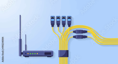 Network router and internet cables connected, technology concept