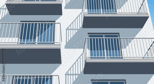 Modern apartment building facade with repeating balconies and windows