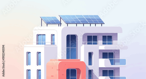 Modern building with solar panels on the roof, abstract style