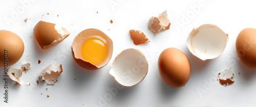 Broken eggshells and yolks