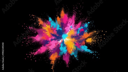 Vibrant powder explosion bursts in multiple colors on black