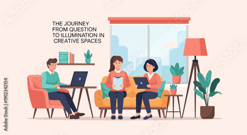 People working and learning in a modern, well-lit creative space