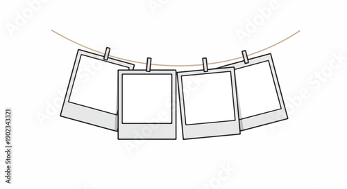Blank Instant Photos on a String with Clothespins Concept