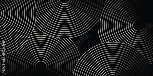 Abstract black background with circle line pattern. Metal line texture. Modern shiny black gradient lines creative design. Suitable for wallpapers, backgrounds, banners, posters. vector