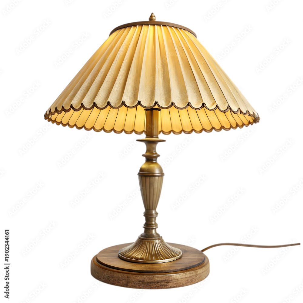 Obraz premium Vintage brass table lamp with beige lampshade isolated on transparent background