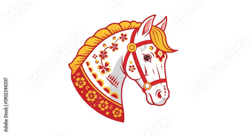 Elegant Horse Head with Detailed Floral Ornamentation