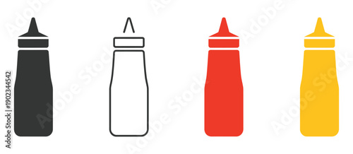 Sauce in Bottle Icon Vector Illustration, Featuring Ketchup and Mustard Symbols in Colored Flat Design, Isolated on White Background for Food
