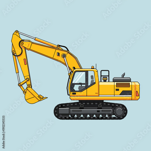 Yellow Excavator on Light Blue Background
