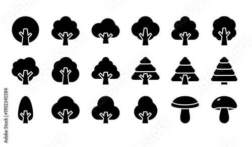 Geometric Trees Glyph Vector Icon Set Luxury Minimal Solid Forest Symbols Isolated on White