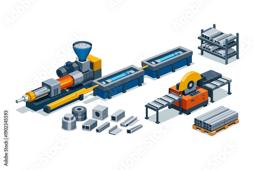 Industrial manufacturing line for producing metal profiles and components