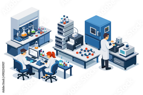 Scientists working in a modern laboratory with advanced equipment and experiments