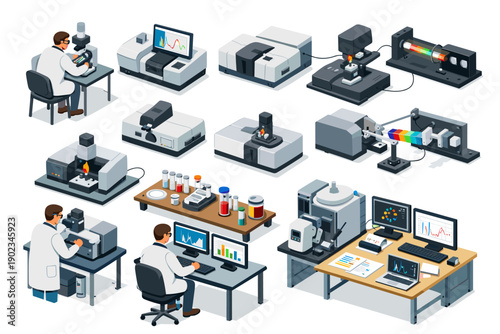 Scientists and laboratory equipment in a modern research facility setting