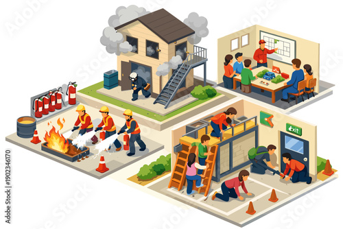 Fire safety training demonstration with practical exercises and classroom instruction