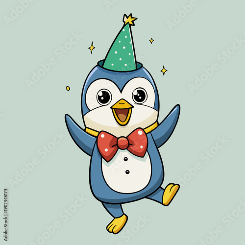 Cute Penguin Cartoon Icon – Flat Color Animal Vector
