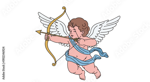 Illustration of Cupid Drawing Back His Bow and Arrow