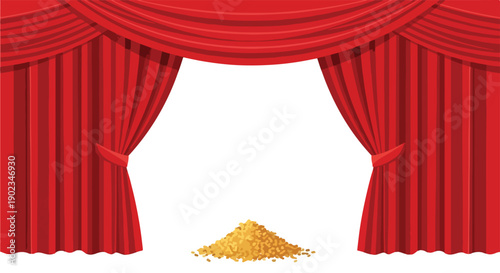 Red Theater Curtains with Gold Pile Backdrop Illustration