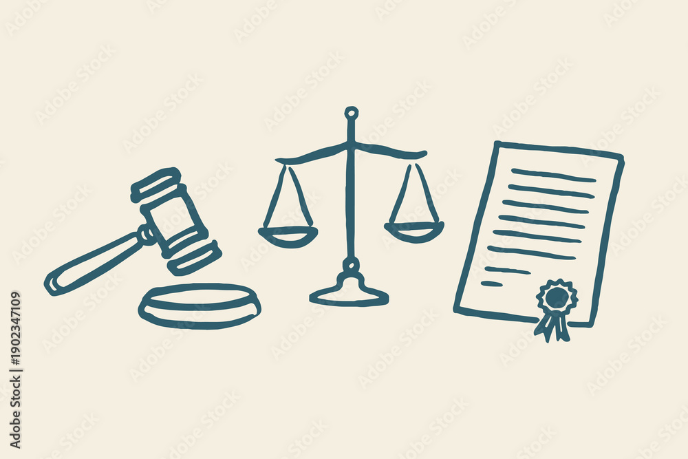 Fototapeta premium Law justice icons hand drawn sketch vector illustration