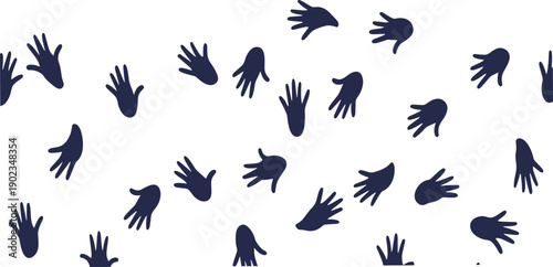 Abstract hand silhouette seamless pattern vector with scattered human hand shapes modern minimal background for creative surface design