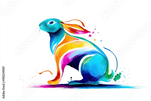 Vibrant Watercolor Rabbit Creative Animal Art Illustration Painting