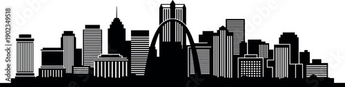 St Louis skyline silhouette, urban cityscape vector, modern architecture buildings, gateway arch landmark, black city horizon illustration isolated background design