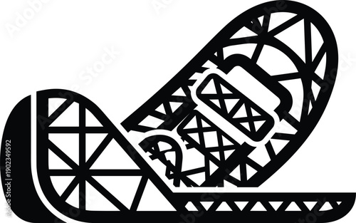Simplified Black and White Vector Illustration of a Traditional Snowshoe Icon for Winter Sports Outdoor Activities Cold Weather Hiking and Snow Equipment Design.