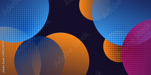 3D colorful abstract background overlap layer on dark space with circles effect decoration. Modern graphic design element cutout style concept for web banner, art, flyer, card, or brochure cover