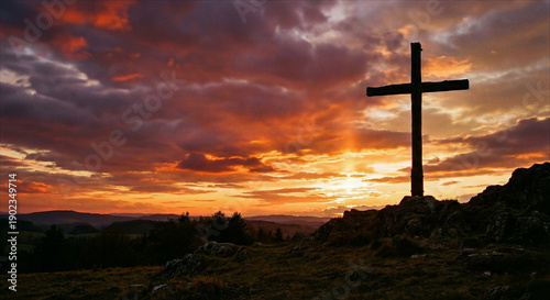Cross Silhouette at Sunset Sky