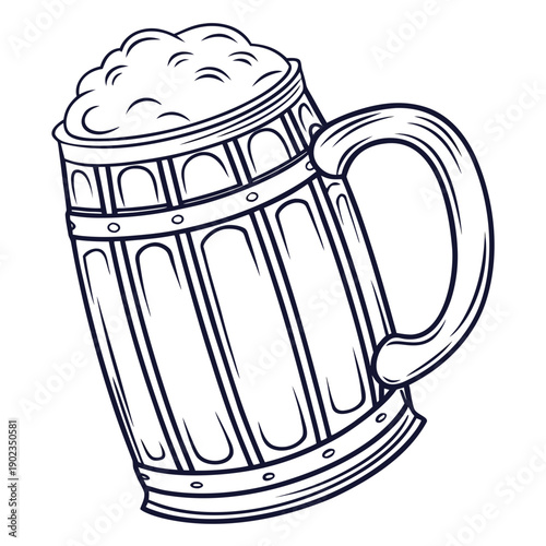 A frothy mug of beer with a handle and a thick glass body.