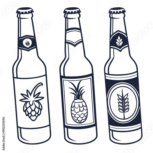 Three distinctively labeled bottles of beer with unique fruit designs.