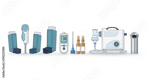 Medical skincare devices and equipment for facial treatments and therapy on a white background