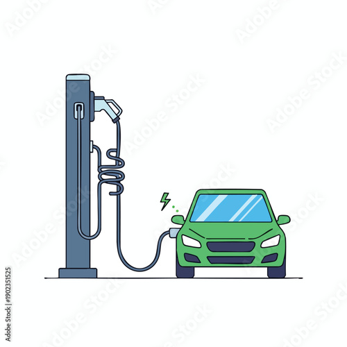 Electric Vehicle Charging Station with Green Car