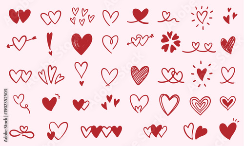 hearts doodle elements hand drawn collection set