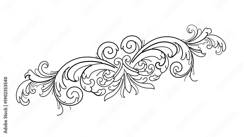 Fototapeta premium A delicate black and white vector graphic of an ornate floral design element
