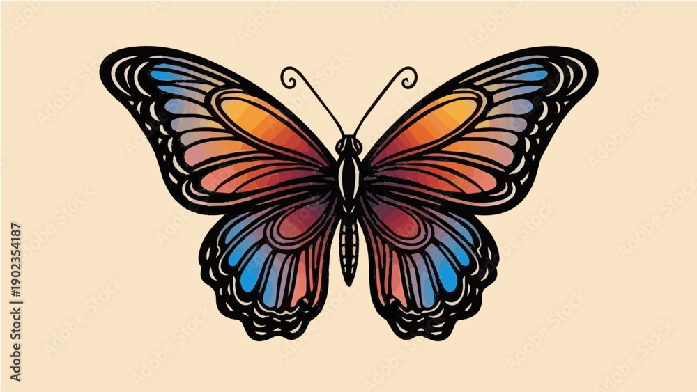 Obraz premium A colorful butterfly vector illustration with vibrant wings and a minimalist design