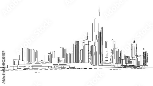 A minimalist vector illustration of a modern city skyline in a flat design style