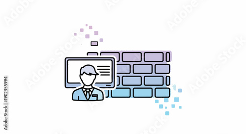Digital Firewall Security Concept: Person Protected by a Virtual Brick Wall and Data Network