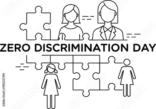 Zero Discrimination Day vector illustration with colorful puzzle pieces butterfly and hearts symbol for equality diversity social justice and human rights protection
