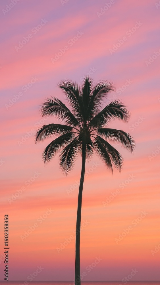 Obraz premium Serene palm silhouette sunset mobile wallpaper
