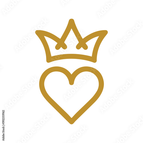 Golden crown and heart symbol illustration for royal love concepts