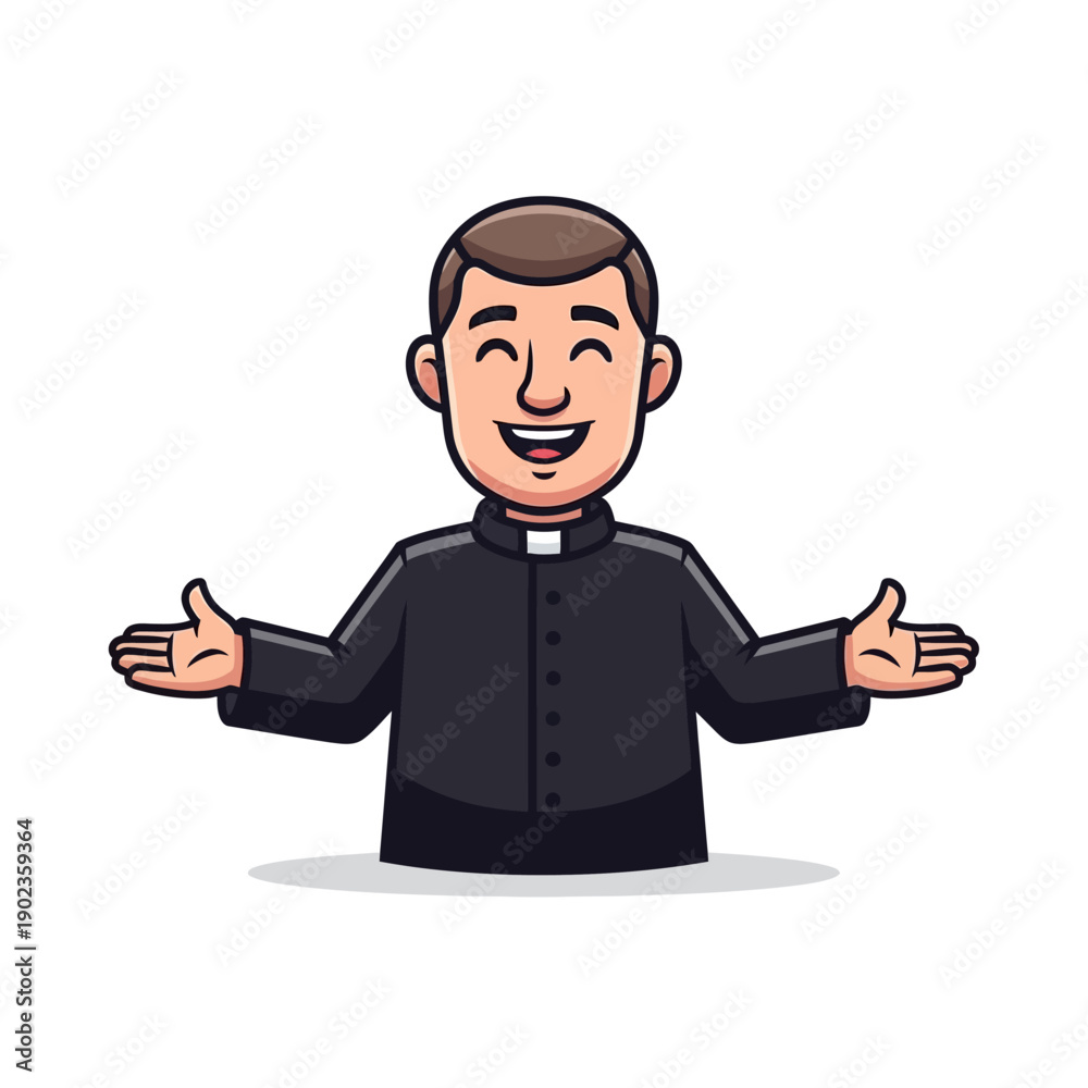 Obraz premium Happy Cartoon Priest Welcoming Gesture