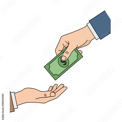 Hand giving money to another hand, financial transaction, payment, receiving cash