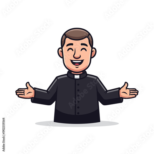 Happy Cartoon Priest Welcoming Gesture