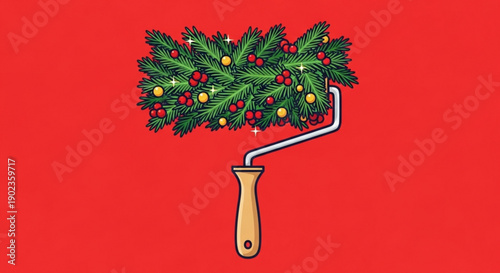 Creative Christmas Paint: An innovative graphic presents a paint roller, which is artfully applying the essence of Christmas with its unique brush, full of festive spirit and creative flair.