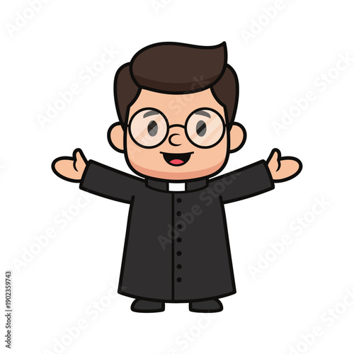 Cartoon Priest Welcoming With Open Arms, Cute Character Illustration