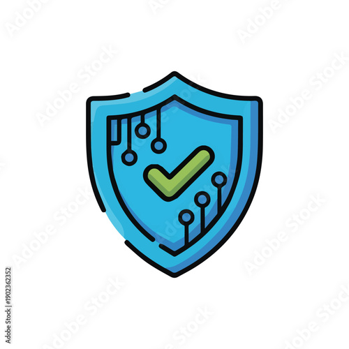 Security shield badge flat vector icon illustration for sticker, logo, book, t-shirt design and more