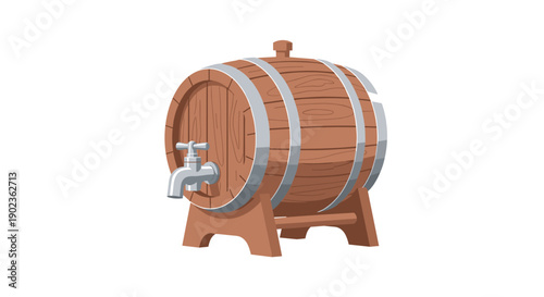 Small Wooden Barrel on Stand with Silver Tap for Serving Drinks Illustration