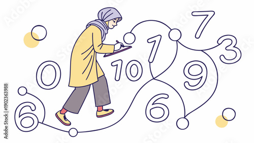 Woman in headscarf interacting with futuristic data visualization